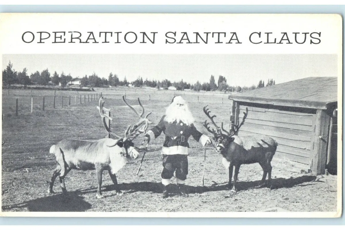 An exterior scene featuring a rustic cabin, reindeer, and Santa Claus, set in a festive, farm-like environment. The atmosphere is joyful and whimsical, capturing the sense of rural charm and holiday festivity.